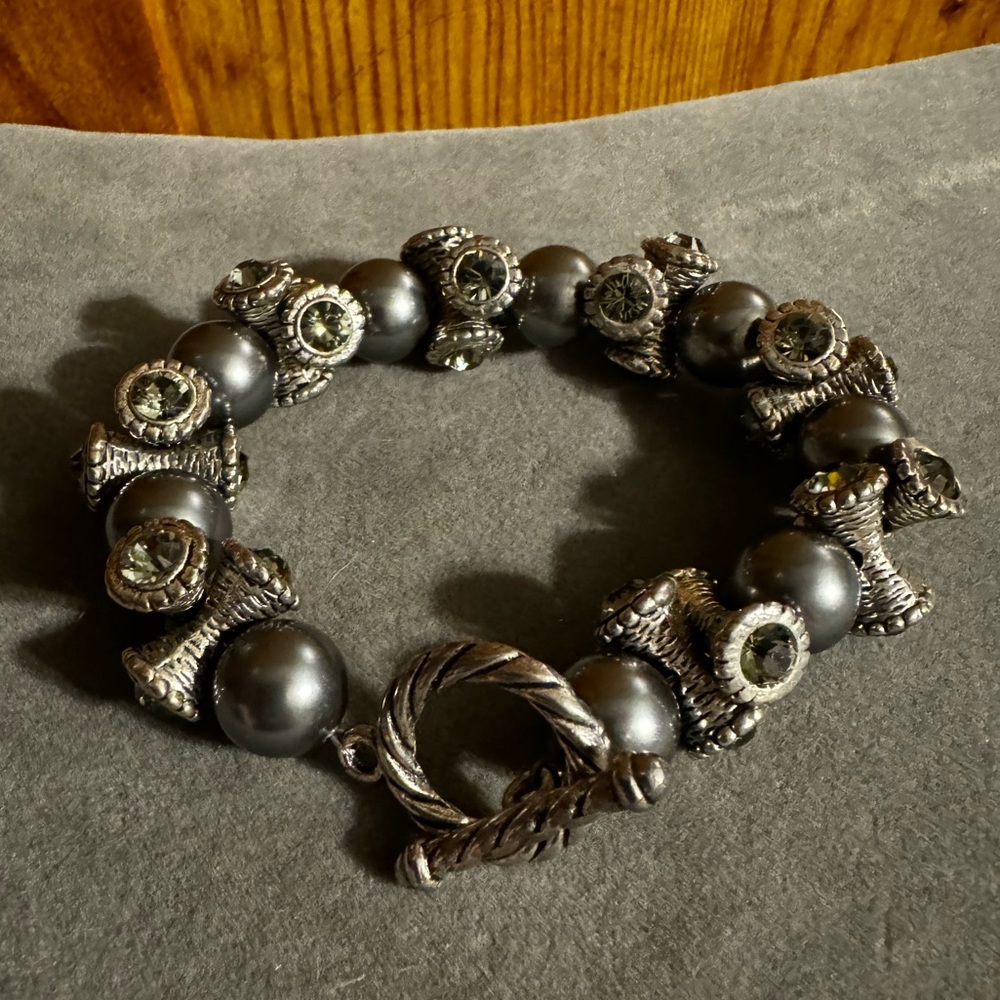 Silver Tone Toggle Chunky Statement Rhinestone Be… - image 3